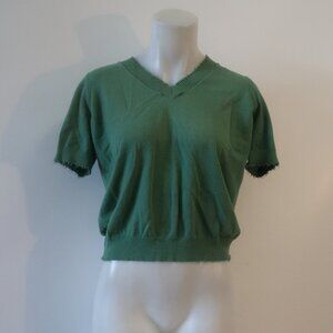 Womens Minnie Rose Green V-Neck Short Sleeve Sweater XS